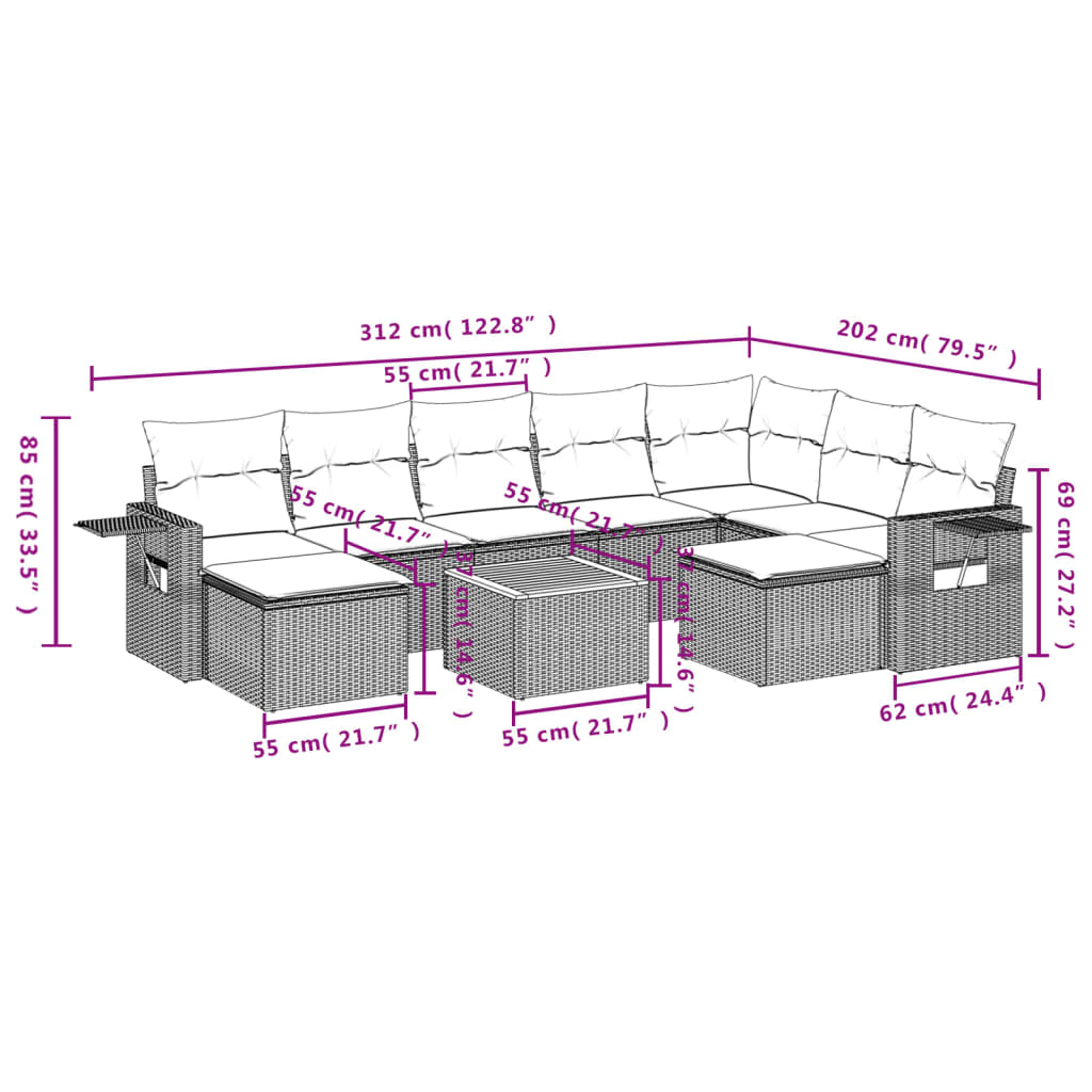 10-tlg. Garten-Sofagarnitur mit Kissen Grau Poly Rattan - Pazzar.ch