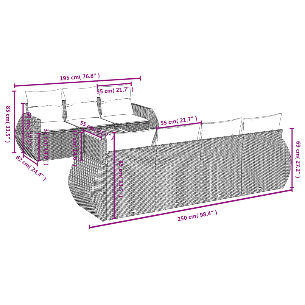 8-tlg. Garten-Sofagarnitur mit Kissen Grau Poly Rattan - Pazzar.ch