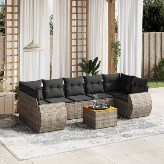 8-tlg. Garten-Sofagarnitur mit Kissen Grau Poly Rattan - Pazzar.ch