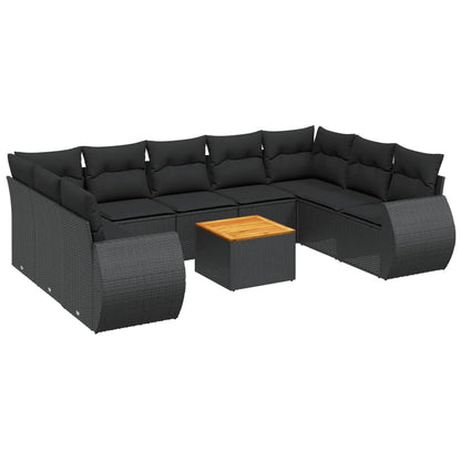 10-tlg. Garten-Sofagarnitur mit Kissen Schwarz Poly Rattan - Pazzar.ch