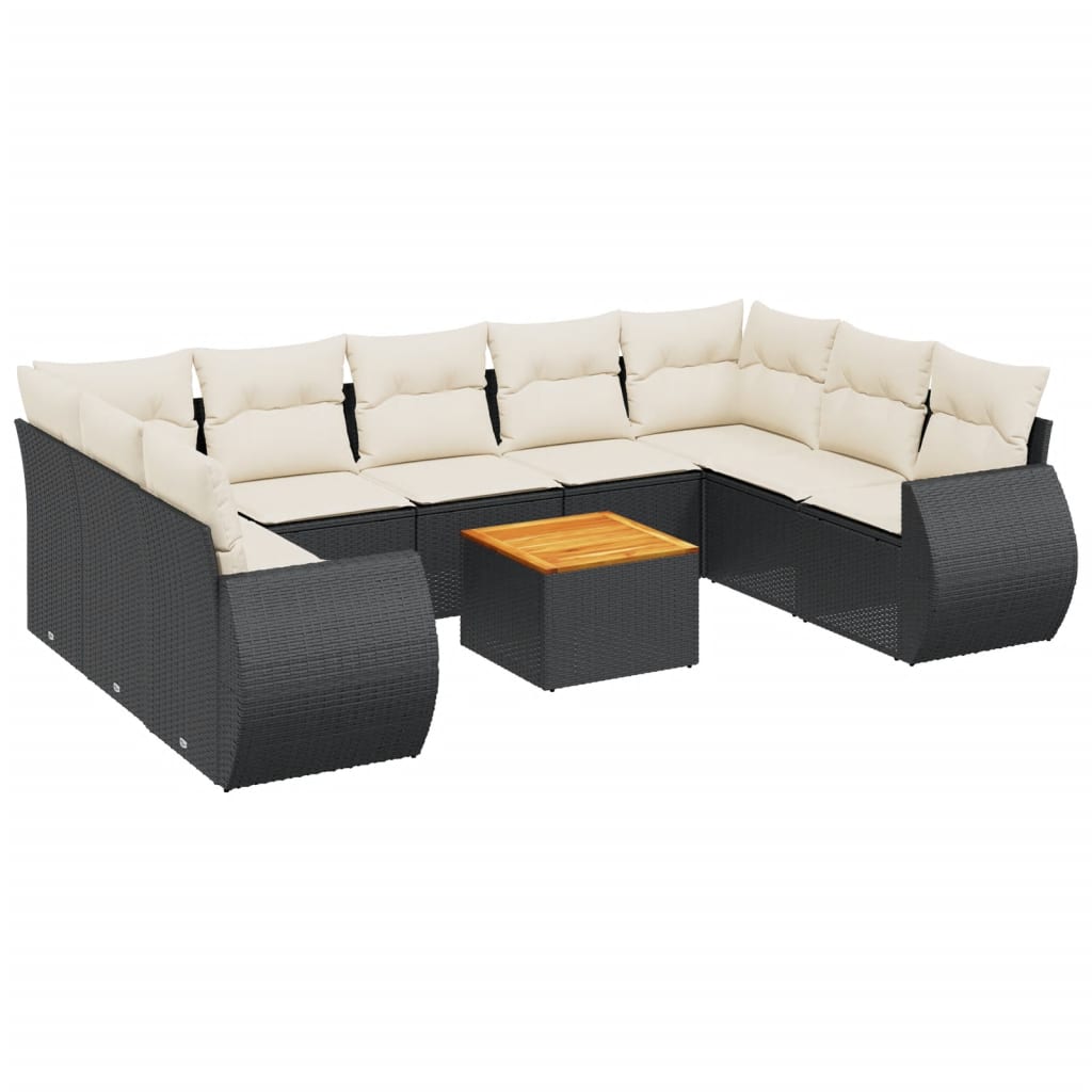 10-tlg. Garten-Sofagarnitur mit Kissen Schwarz Poly Rattan - Pazzar.ch