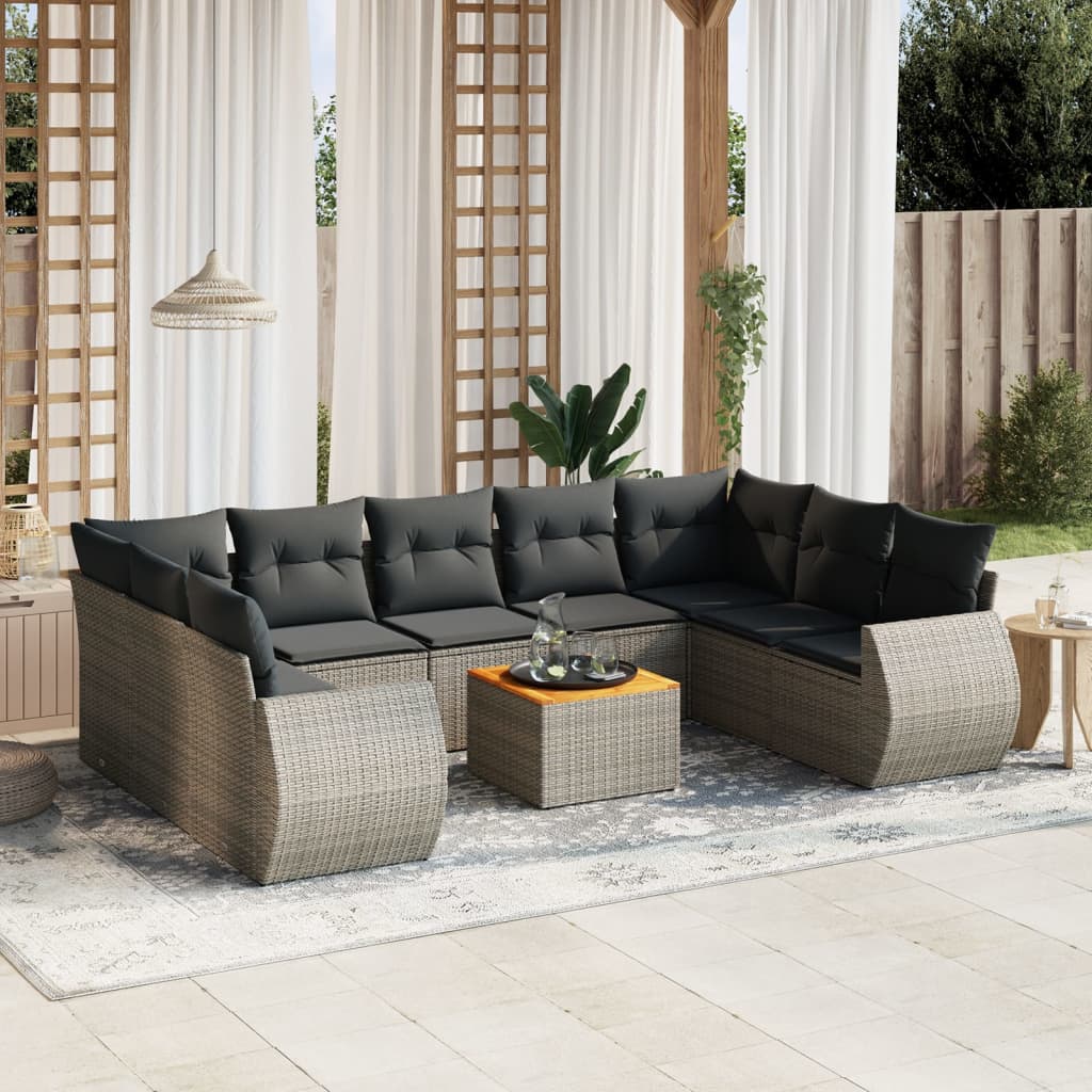 10-tlg. Garten-Sofagarnitur mit Kissen Grau Poly Rattan - Pazzar.ch