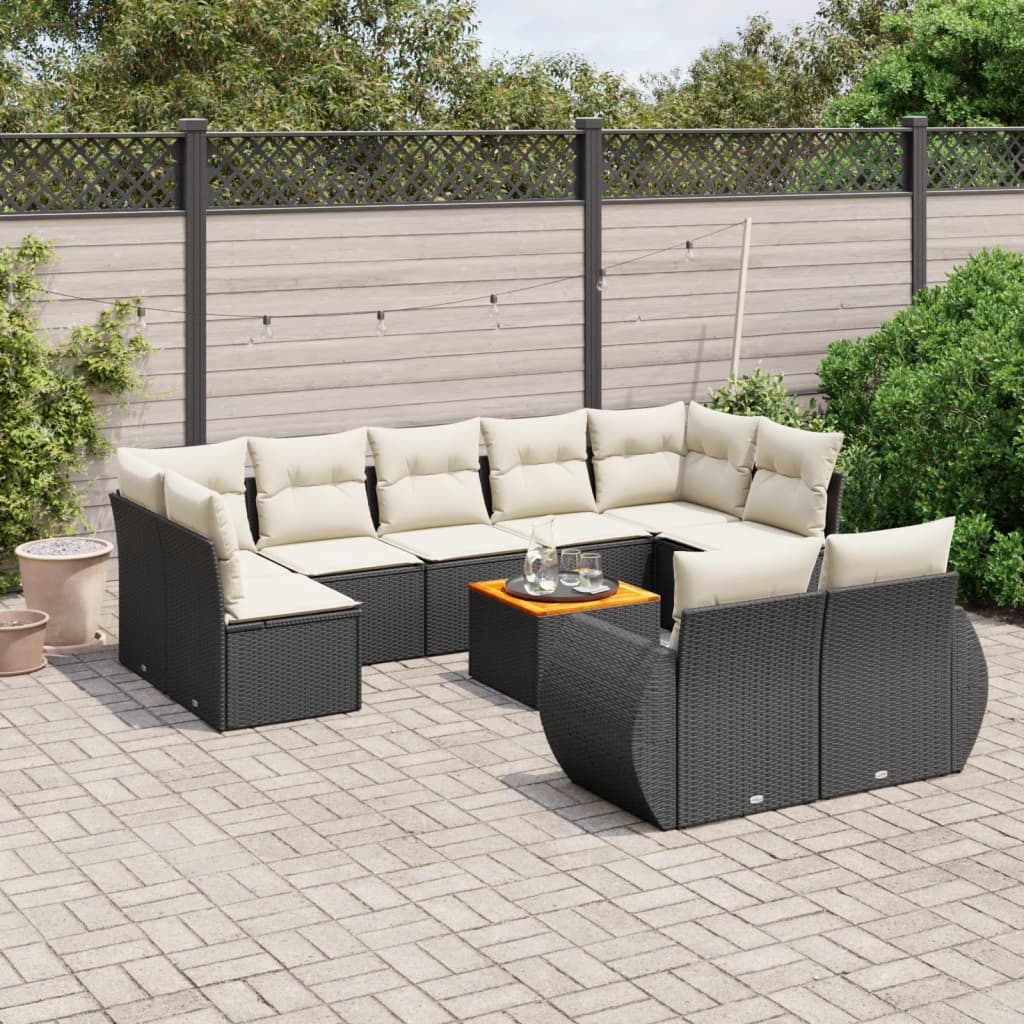 10-tlg. Garten-Sofagarnitur mit Kissen Schwarz Poly Rattan - Pazzar.ch