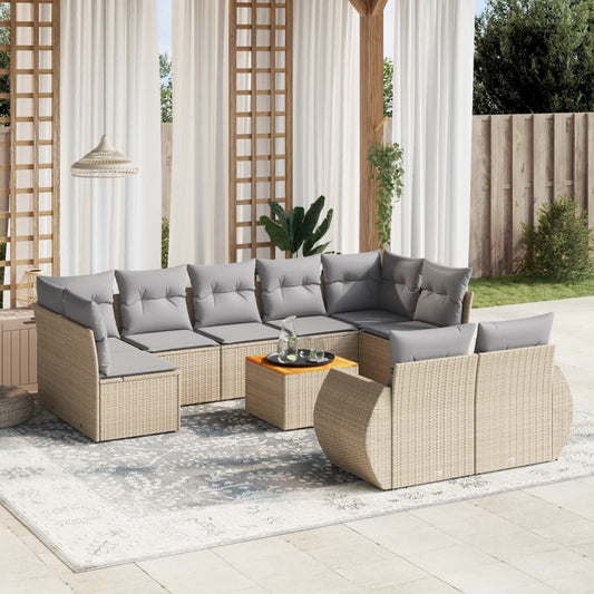 10-tlg. Garten-Sofagarnitur mit Kissen Beige Poly Rattan - Pazzar.ch