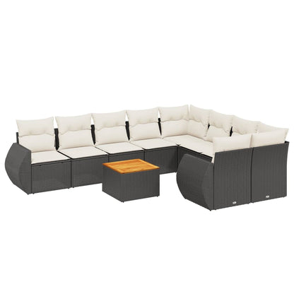 10-tlg. Garten-Sofagarnitur mit Kissen Schwarz Poly Rattan - Pazzar.ch