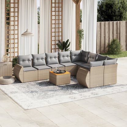 10-tlg. Garten-Sofagarnitur mit Kissen Beige Poly Rattan - Pazzar.ch