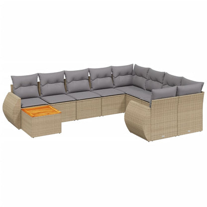 10-tlg. Garten-Sofagarnitur mit Kissen Beige Poly Rattan - Pazzar.ch