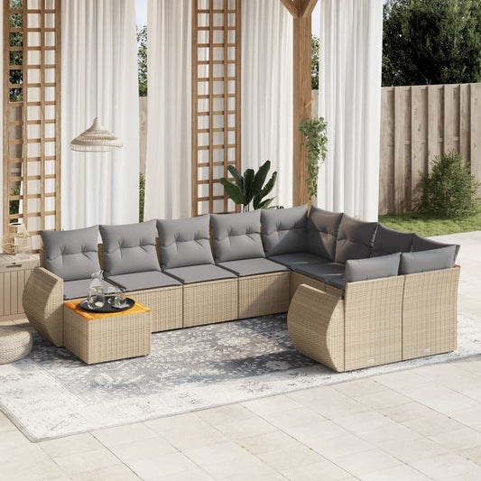 10-tlg. Garten-Sofagarnitur mit Kissen Beige Poly Rattan - Pazzar.ch