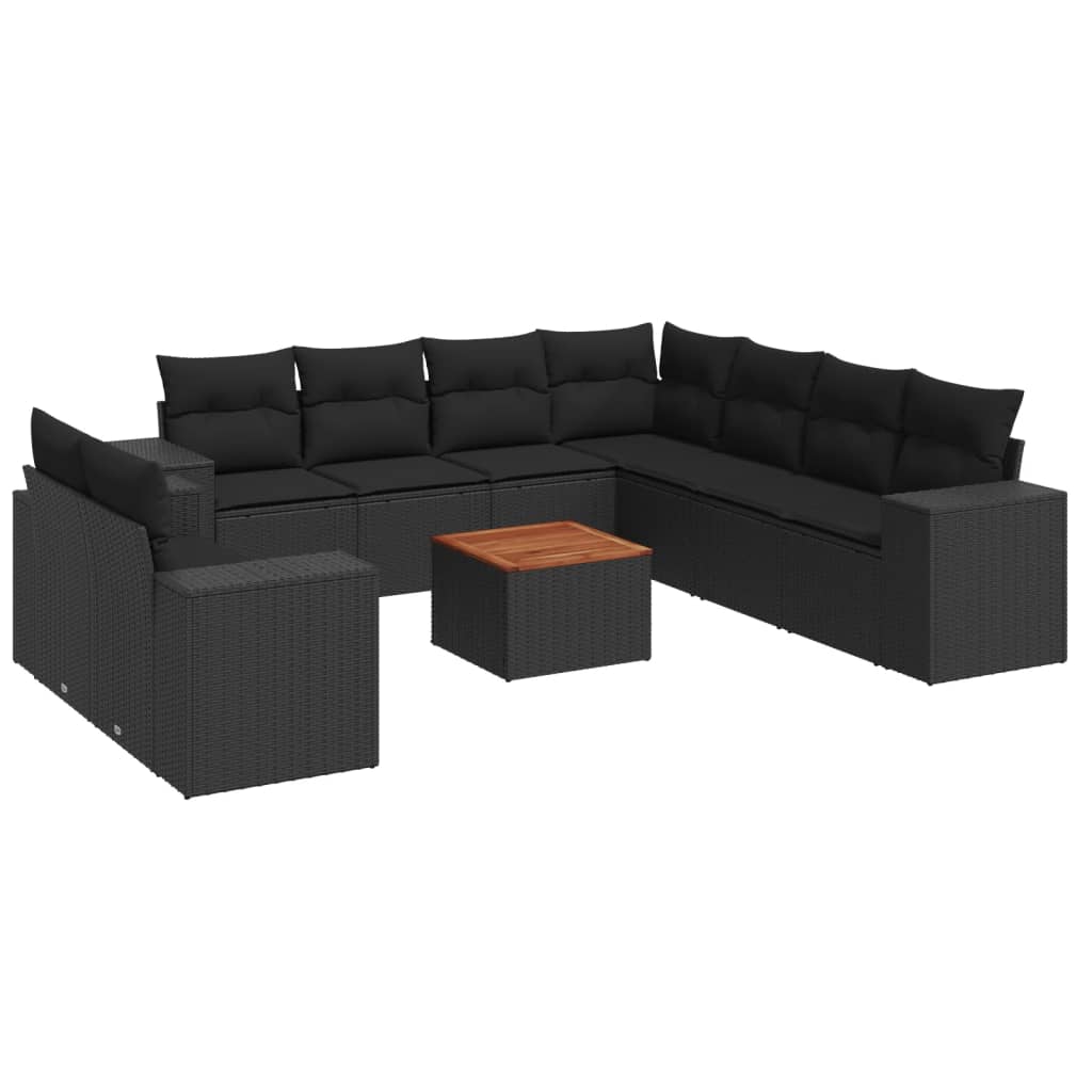 10-tlg. Garten-Sofagarnitur mit Kissen Schwarz Poly Rattan - Pazzar.ch