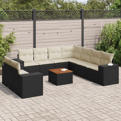 10-tlg. Garten-Sofagarnitur mit Kissen Schwarz Poly Rattan - Pazzar.ch