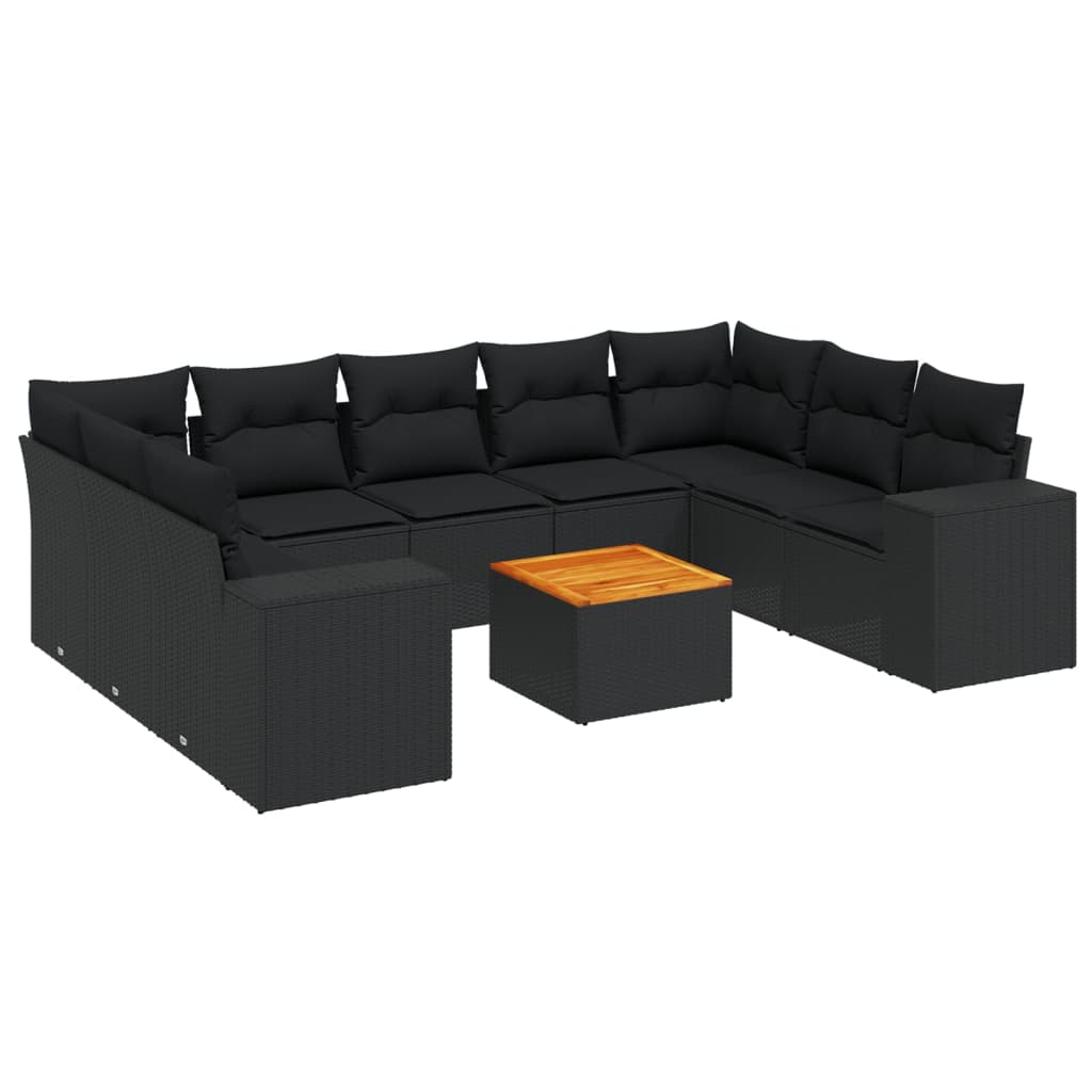 10-tlg. Garten-Sofagarnitur mit Kissen Schwarz Poly Rattan - Pazzar.ch