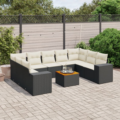 10-tlg. Garten-Sofagarnitur mit Kissen Schwarz Poly Rattan - Pazzar.ch