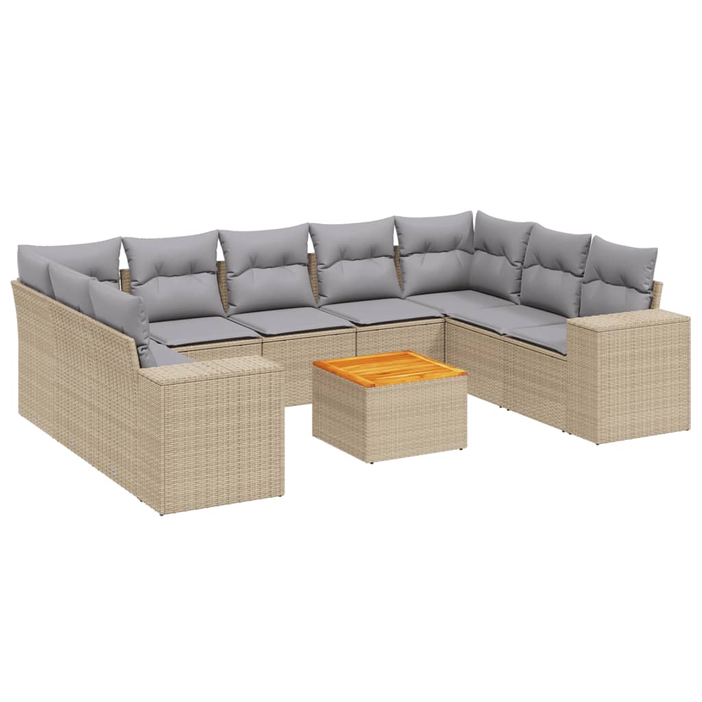 10-tlg. Garten-Sofagarnitur mit Kissen Beige Poly Rattan - Pazzar.ch