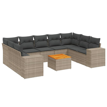 10-tlg. Garten-Sofagarnitur mit Kissen Grau Poly Rattan - Pazzar.ch