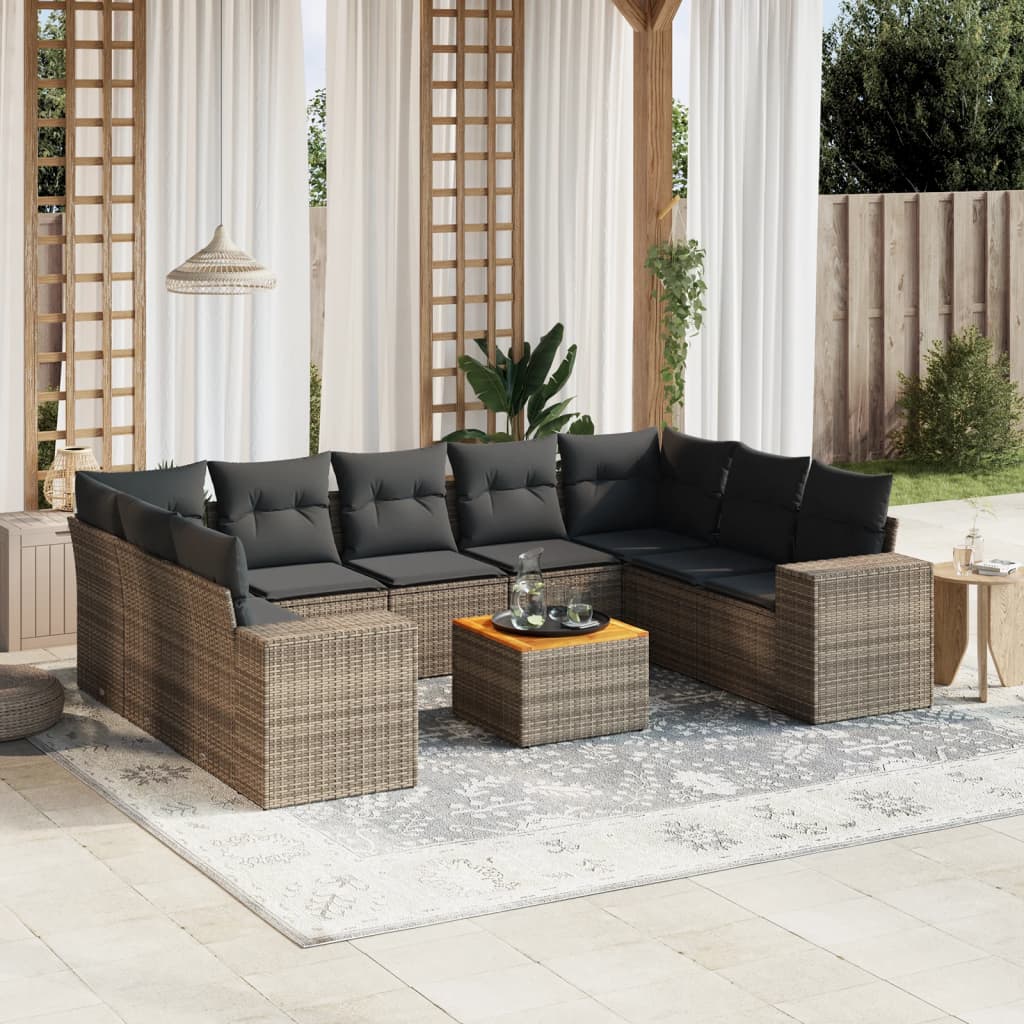 10-tlg. Garten-Sofagarnitur mit Kissen Grau Poly Rattan - Pazzar.ch