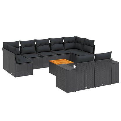 10-tlg. Garten-Sofagarnitur mit Kissen Schwarz Poly Rattan - Pazzar.ch