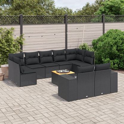 10-tlg. Garten-Sofagarnitur mit Kissen Schwarz Poly Rattan - Pazzar.ch