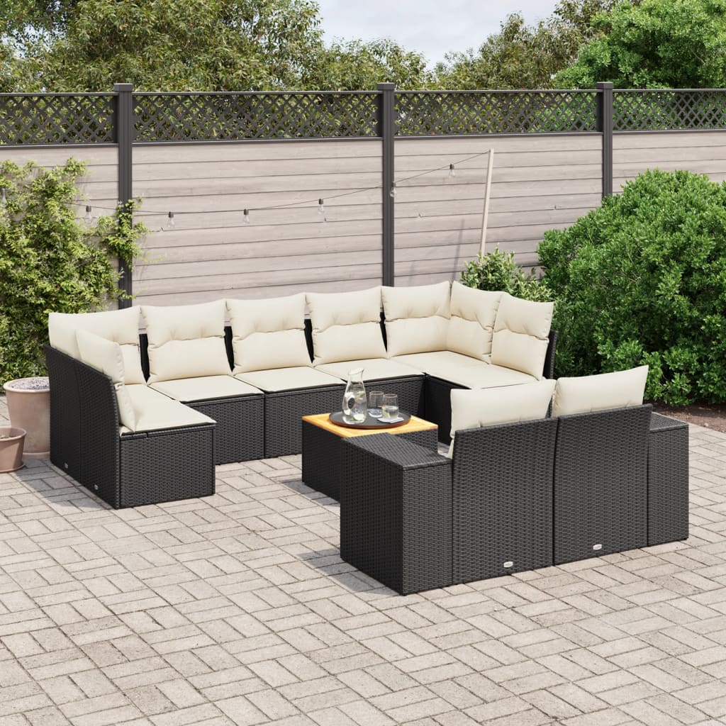 10-tlg. Garten-Sofagarnitur mit Kissen Schwarz Poly Rattan - Pazzar.ch