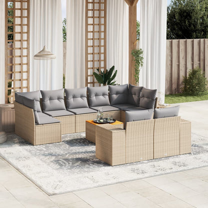 10-tlg. Garten-Sofagarnitur mit Kissen Beige Poly Rattan - Pazzar.ch