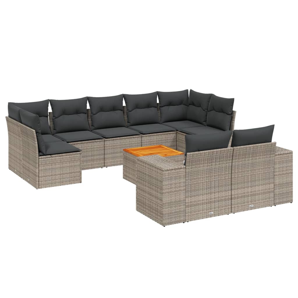 10-tlg. Garten-Sofagarnitur mit Kissen Grau Poly Rattan - Pazzar.ch