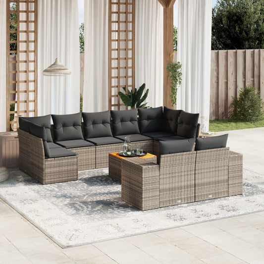 10-tlg. Garten-Sofagarnitur mit Kissen Grau Poly Rattan - Pazzar.ch