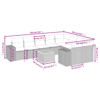 10-tlg. Garten-Sofagarnitur mit Kissen Schwarz Poly Rattan - Pazzar.ch