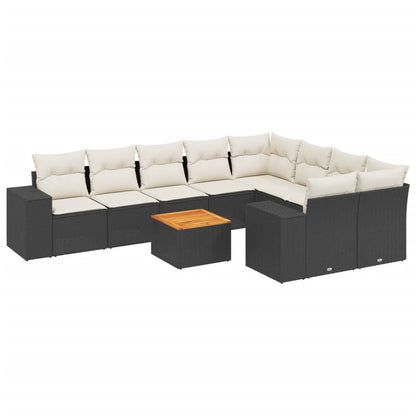 10-tlg. Garten-Sofagarnitur mit Kissen Schwarz Poly Rattan - Pazzar.ch