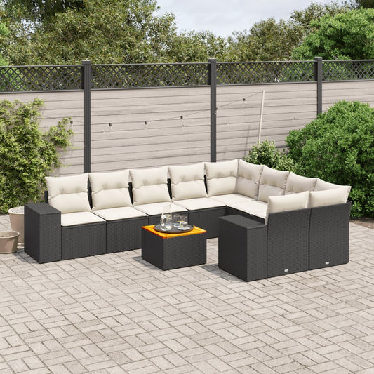 10-tlg. Garten-Sofagarnitur mit Kissen Schwarz Poly Rattan - Pazzar.ch