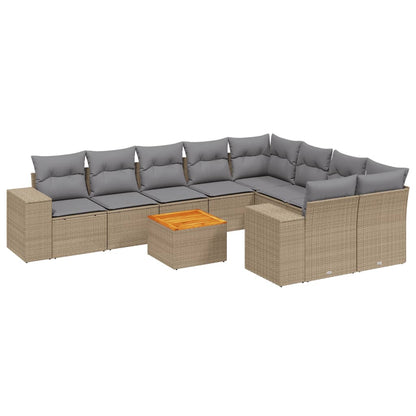 10-tlg. Garten-Sofagarnitur mit Kissen Beige Poly Rattan - Pazzar.ch