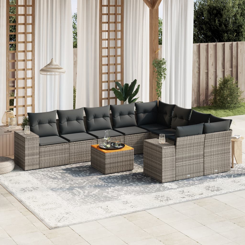 10-tlg. Garten-Sofagarnitur mit Kissen Grau Poly Rattan - Pazzar.ch