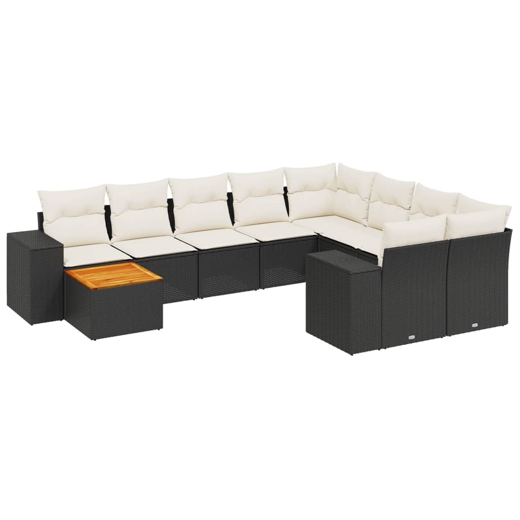 10-tlg. Garten-Sofagarnitur mit Kissen Schwarz Poly Rattan - Pazzar.ch