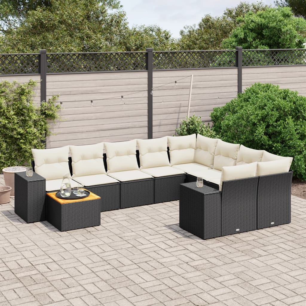 10-tlg. Garten-Sofagarnitur mit Kissen Schwarz Poly Rattan - Pazzar.ch