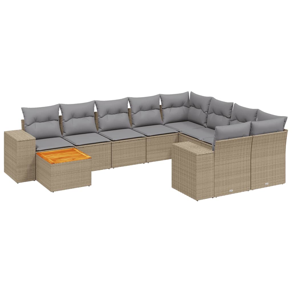 10-tlg. Garten-Sofagarnitur mit Kissen Beige Poly Rattan - Pazzar.ch