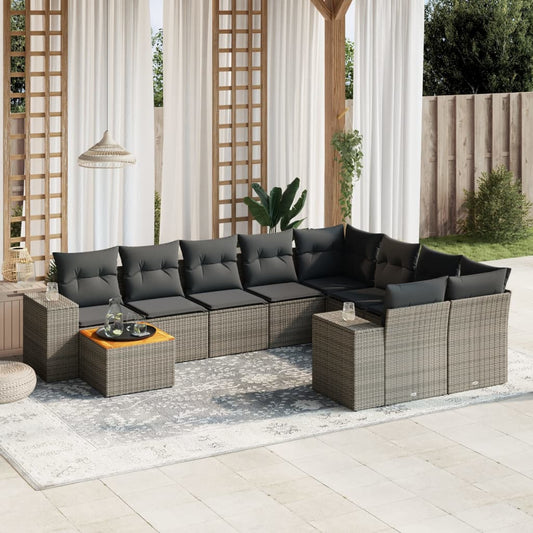 10-tlg. Garten-Sofagarnitur mit Kissen Grau Poly Rattan - Pazzar.ch