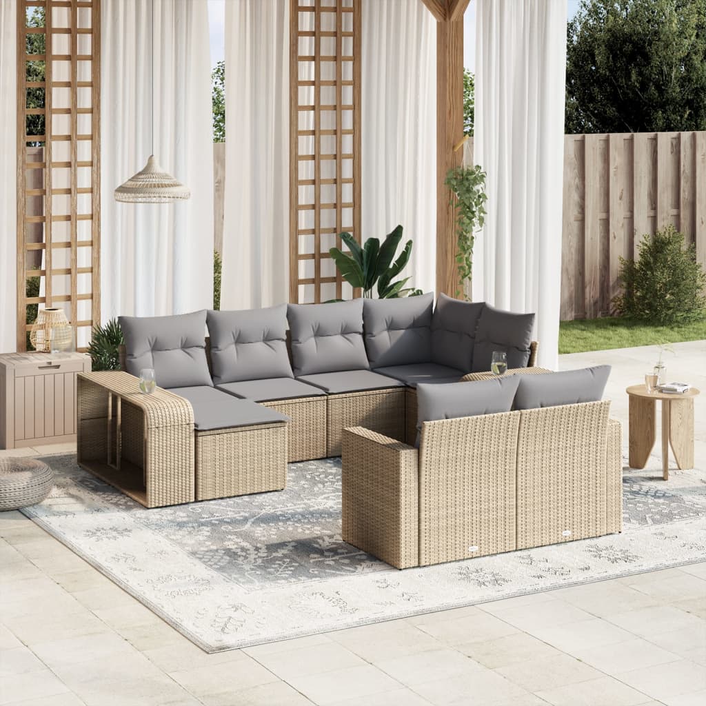 10-tlg. Garten-Sofagarnitur mit Kissen Beige Poly Rattan - Pazzar.ch