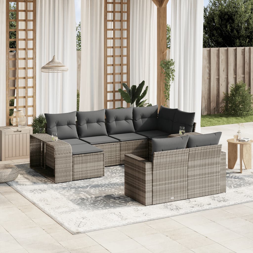 10-tlg. Garten-Sofagarnitur mit Kissen Hellgrau Poly Rattan - Pazzar.ch