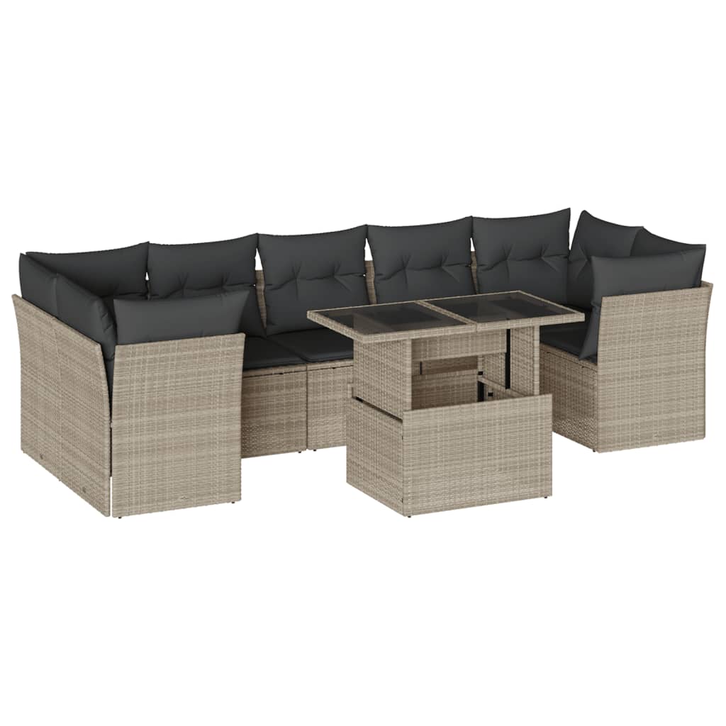 8-tlg. Garten-Sofagarnitur mit Kissen Hellgrau Poly Rattan - Pazzar.ch