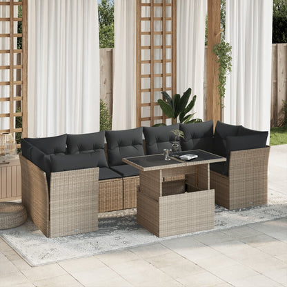 8-tlg. Garten-Sofagarnitur mit Kissen Hellgrau Poly Rattan - Pazzar.ch