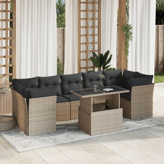 8-tlg. Garten-Sofagarnitur mit Kissen Hellgrau Poly Rattan - Pazzar.ch