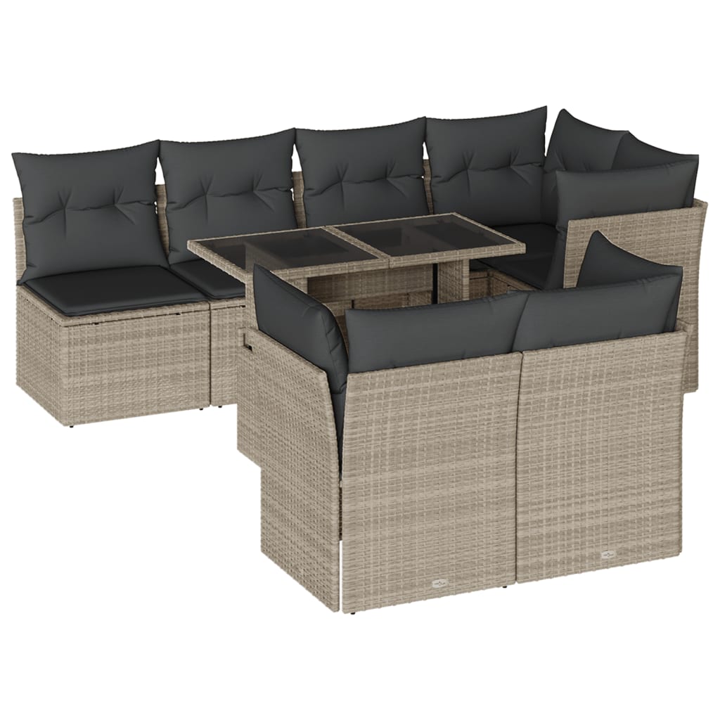 8-tlg. Garten-Sofagarnitur mit Kissen Hellgrau Poly Rattan - Pazzar.ch