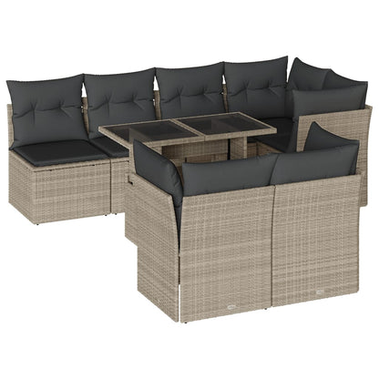 8-tlg. Garten-Sofagarnitur mit Kissen Hellgrau Poly Rattan - Pazzar.ch