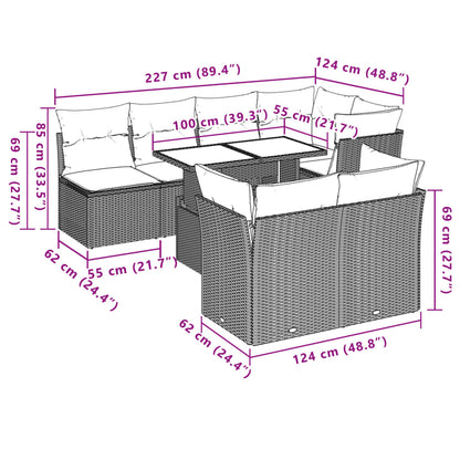 8-tlg. Garten-Sofagarnitur mit Kissen Hellgrau Poly Rattan - Pazzar.ch