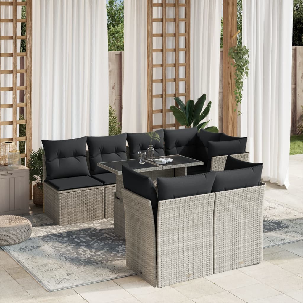 8-tlg. Garten-Sofagarnitur mit Kissen Hellgrau Poly Rattan - Pazzar.ch