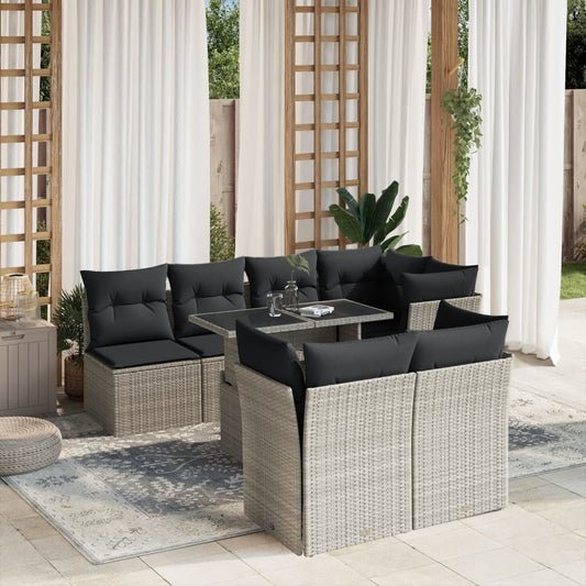 8-tlg. Garten-Sofagarnitur mit Kissen Hellgrau Poly Rattan - Pazzar.ch