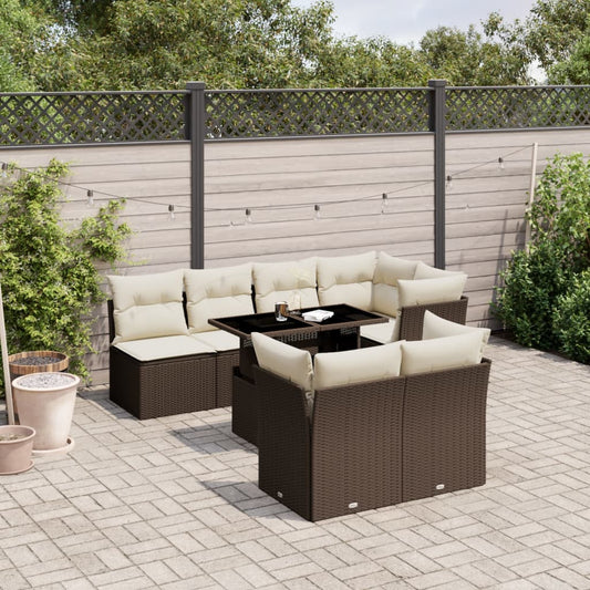 8-tlg. Garten-Sofagarnitur mit Kissen Braun Poly Rattan - Pazzar.ch