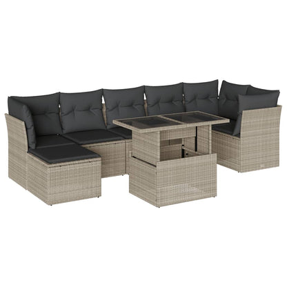 8-tlg. Garten-Sofagarnitur mit Kissen Hellgrau Poly Rattan - Pazzar.ch