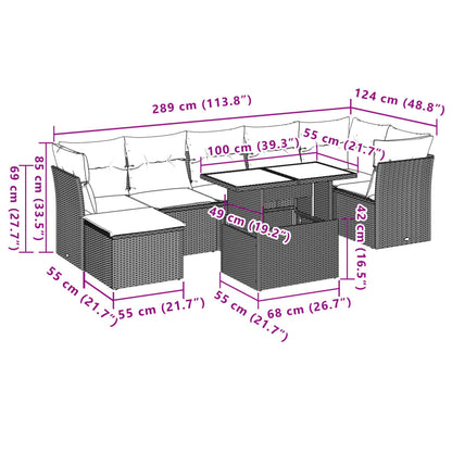 8-tlg. Garten-Sofagarnitur mit Kissen Hellgrau Poly Rattan - Pazzar.ch