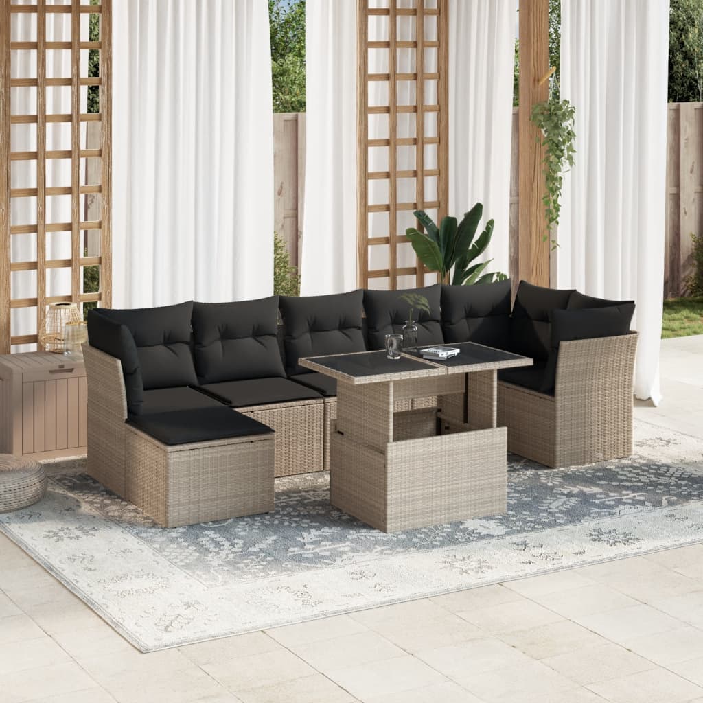 8-tlg. Garten-Sofagarnitur mit Kissen Hellgrau Poly Rattan - Pazzar.ch