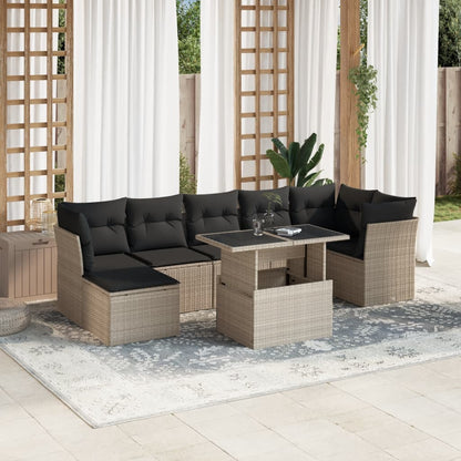 8-tlg. Garten-Sofagarnitur mit Kissen Hellgrau Poly Rattan - Pazzar.ch