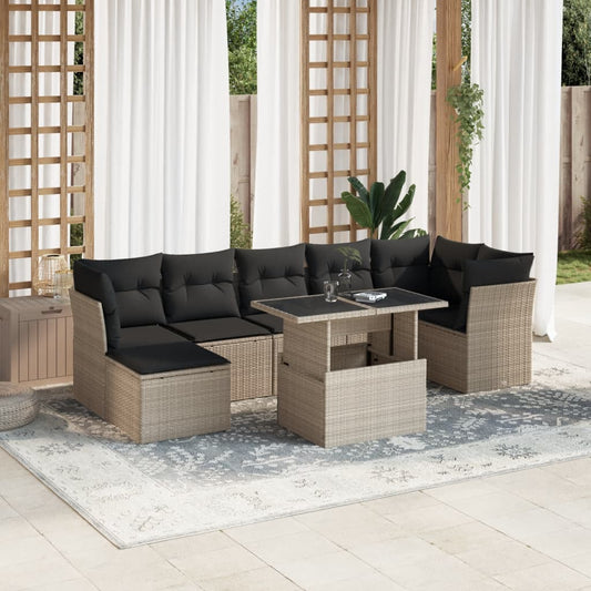8-tlg. Garten-Sofagarnitur mit Kissen Hellgrau Poly Rattan - Pazzar.ch